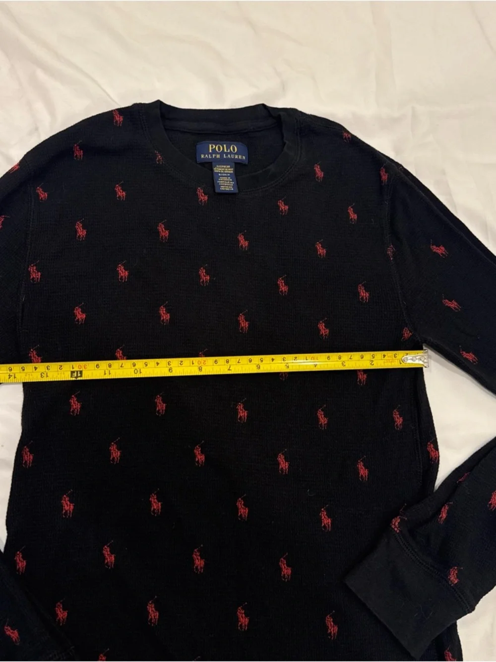 Polo Ralph Lauren All Over Pony Waffle Knit Thermal Sleep Shirt Black Red S